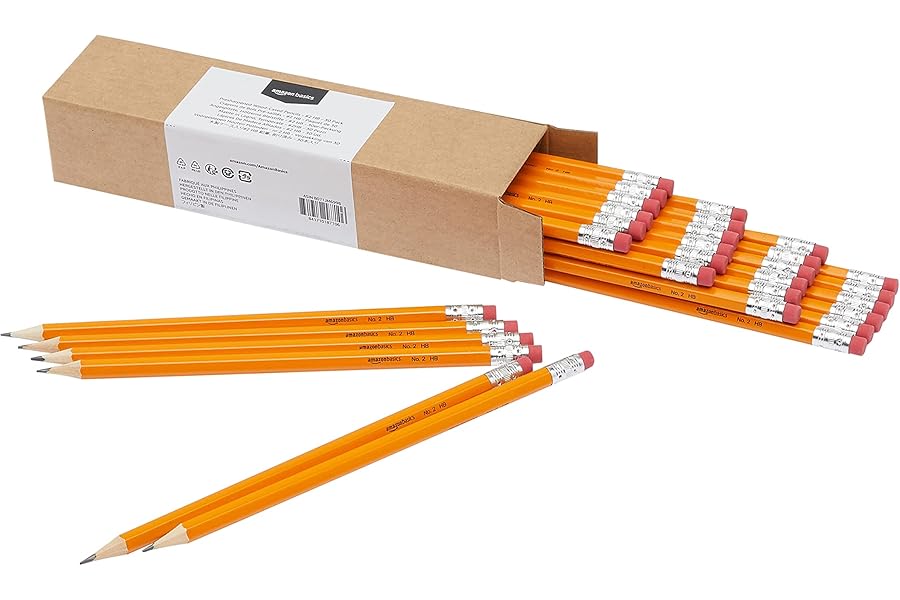 Amazon Basics Wood-Cased #2 HB School Pencils with Erasers for Writing and Drawing, Pre-sharpened, Soft Strong Lead, Orange, 30 Count
