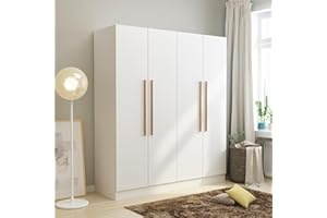 Homsee White Wardrobe Armoire Wooden Closet with 4 Doors, 7 Storage Shelves and 3 Hanging Rods for Bedroom (63”L x 18.9”W x 70.9”H)