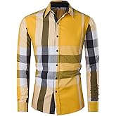 FREDD MARSHALL Men's Long Sleeve Slim Fit 100% Cotton Plaid Shirts