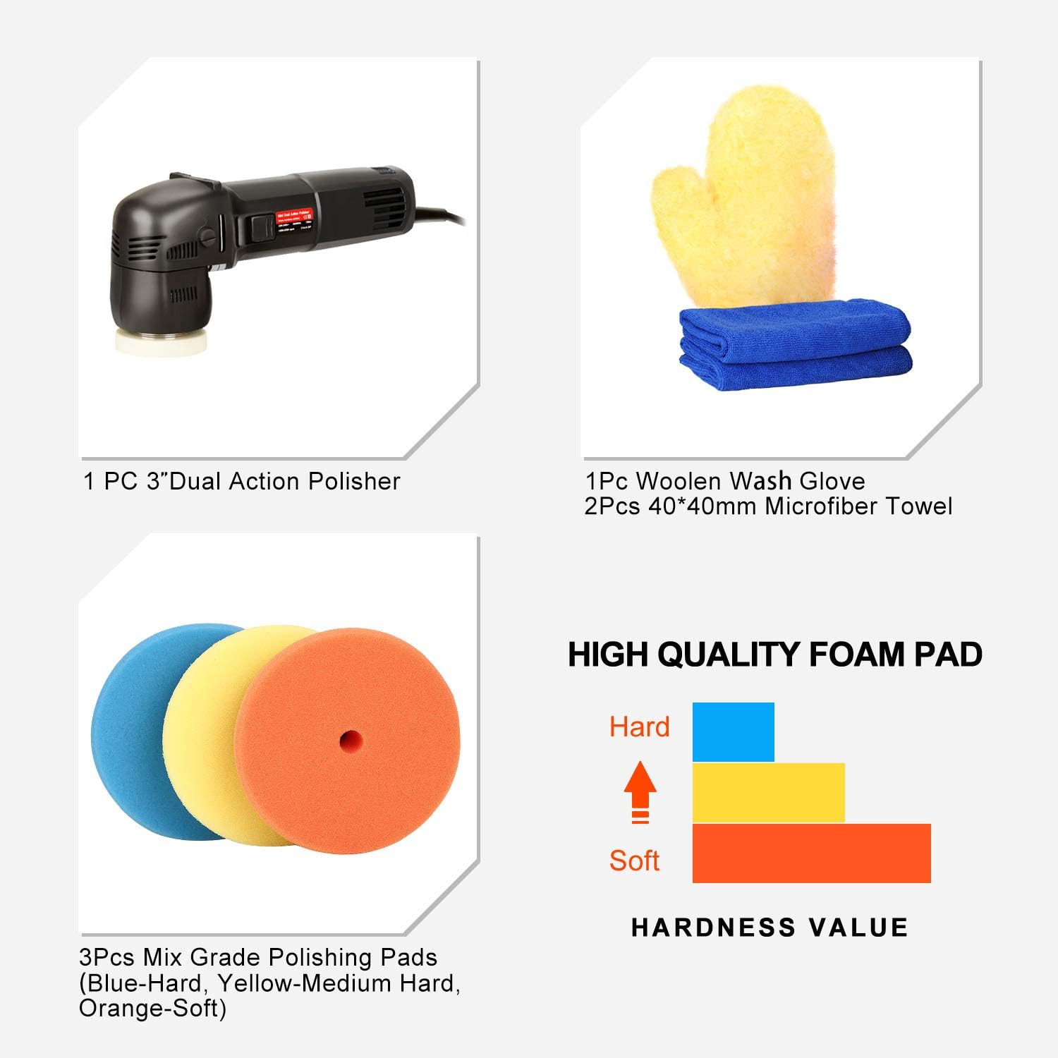 SPTA Buffer Polisher, 3 Inch 10mm/780W Variable Speed Orbital Dual Action Auto Detailing Tool with DA Polishing Pads - Image 3