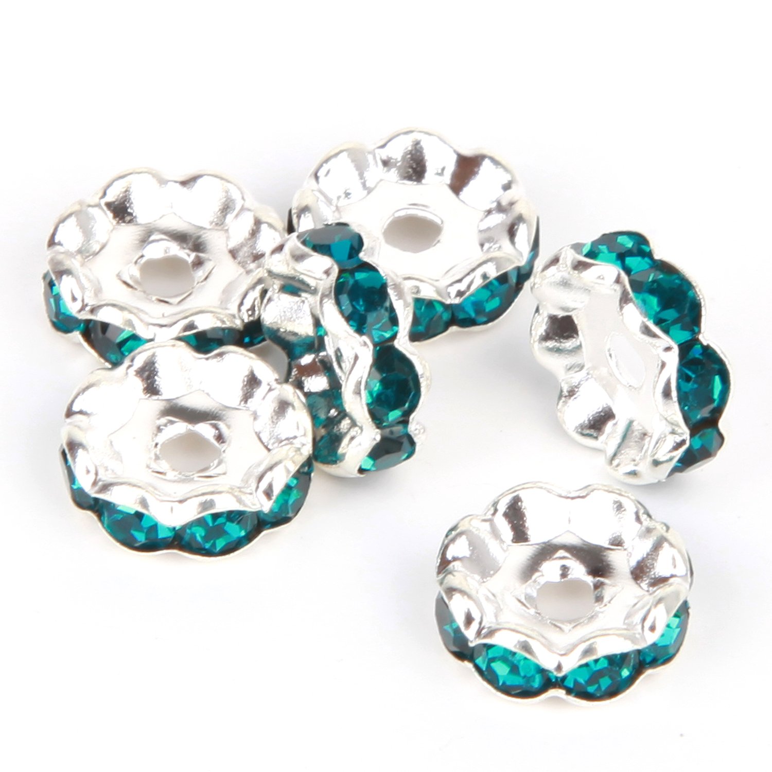 RUBYCA 100pcs 4mm Wavy Rondelle Spacer Beads Silver Tone Indicolite Blue Czech Crystal