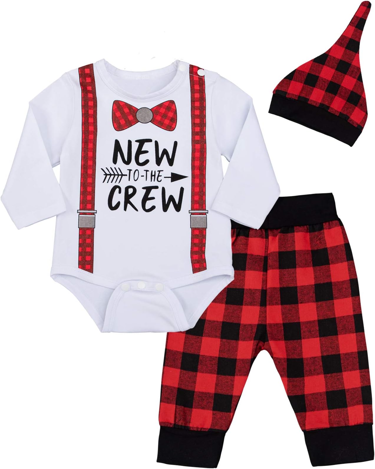 Baby Boys Girls Cute Deer Little Man Short Sleeve Plaid Clothes Outfit Set