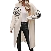BEAUDRM Women's Floral Long Cardigan Chunky Duster Cardigans Oversized Open Front Cozy Sweater Fall Coat