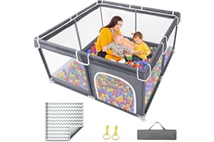 Grobeybees Playpen for Babies and Toddlers, 59"x71" Extra Large Baby Playpen with Mat, Baby Playard, Indoor & Outdoor Play Pen, Sturdy Safety Baby Play Yard with Soft Breathable Mesh (Grey)