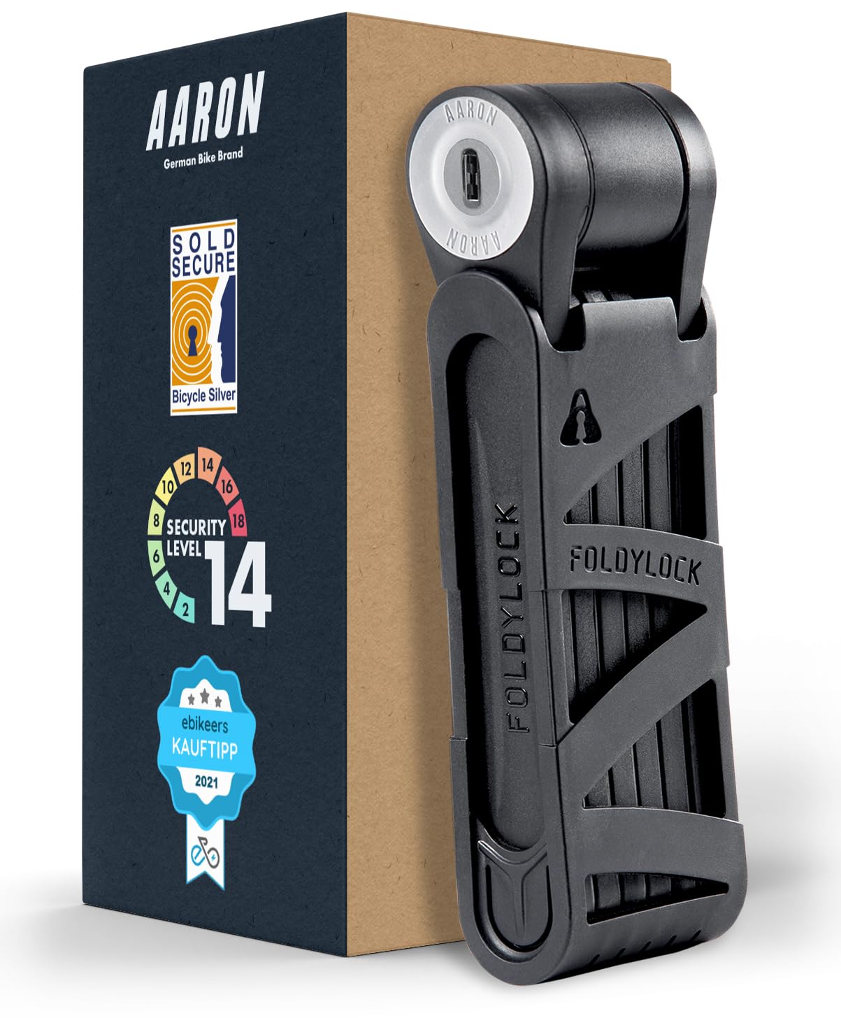 AARON Bicycle Lock - Secure Folding Lock Level 14, Patented High Security with Bracket - Lightweight with Key for E-Bike, Road Bike, Motorcycle, MTB