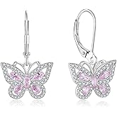Oskani Butterfly Leverback Dangle Earrings for Women 925 Sterling Silver 5A Cubic Zirconia Jewelry for Valentine Mother's Day Birthday Gifts for Her