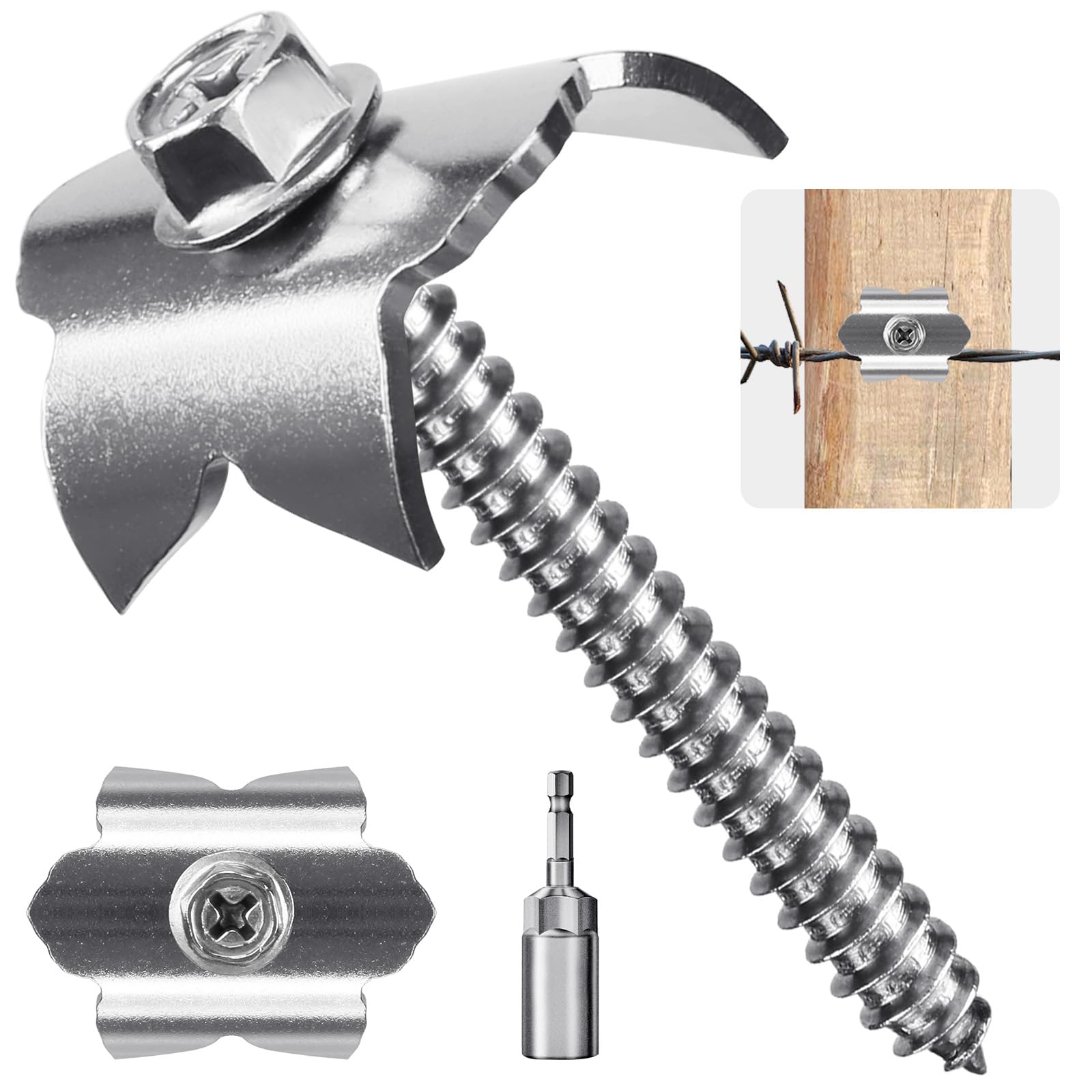 Dolibest Wire Fencing Staple, 100pcs Fence Staple Nail 4cm Screw Fence Fastener U-shaped Stainless Steel Reusable Fixing Nail for Wooden Farm Gate Post Repairing Steel Cramp Woven Wire with M8 Adapter