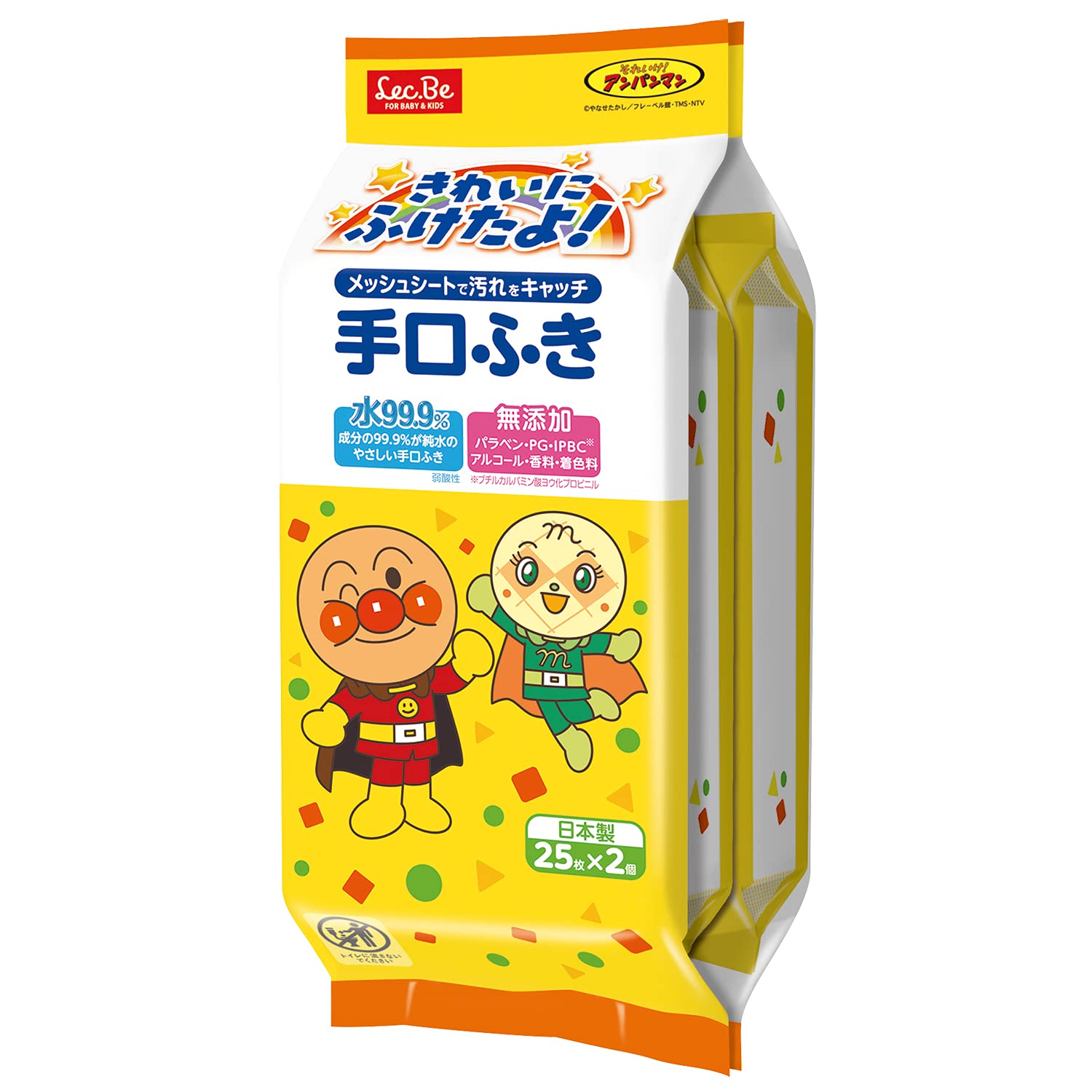 激落ちくん レック(LEC) アンパンマン 純水99.9% おでかけ用 手口ふき メッシュシート 弱酸性 赤ちゃん 日本製 てくちふき 25枚×2個 (50枚)商品画像