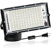 Feghezja 100W LED Work Light, Portable Flood Light with 6FT Cord, IP66 Waterproof 12000LM Floodlight, Plug in Garage Light, 5000K Daylight Workshop Job Site Construction Outdoor Indoor Lighting
