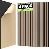 TONOR 4 Pack Wood Slat Panels 48x24x0.83 Adhesive Acoustic Panels Dark Walnut