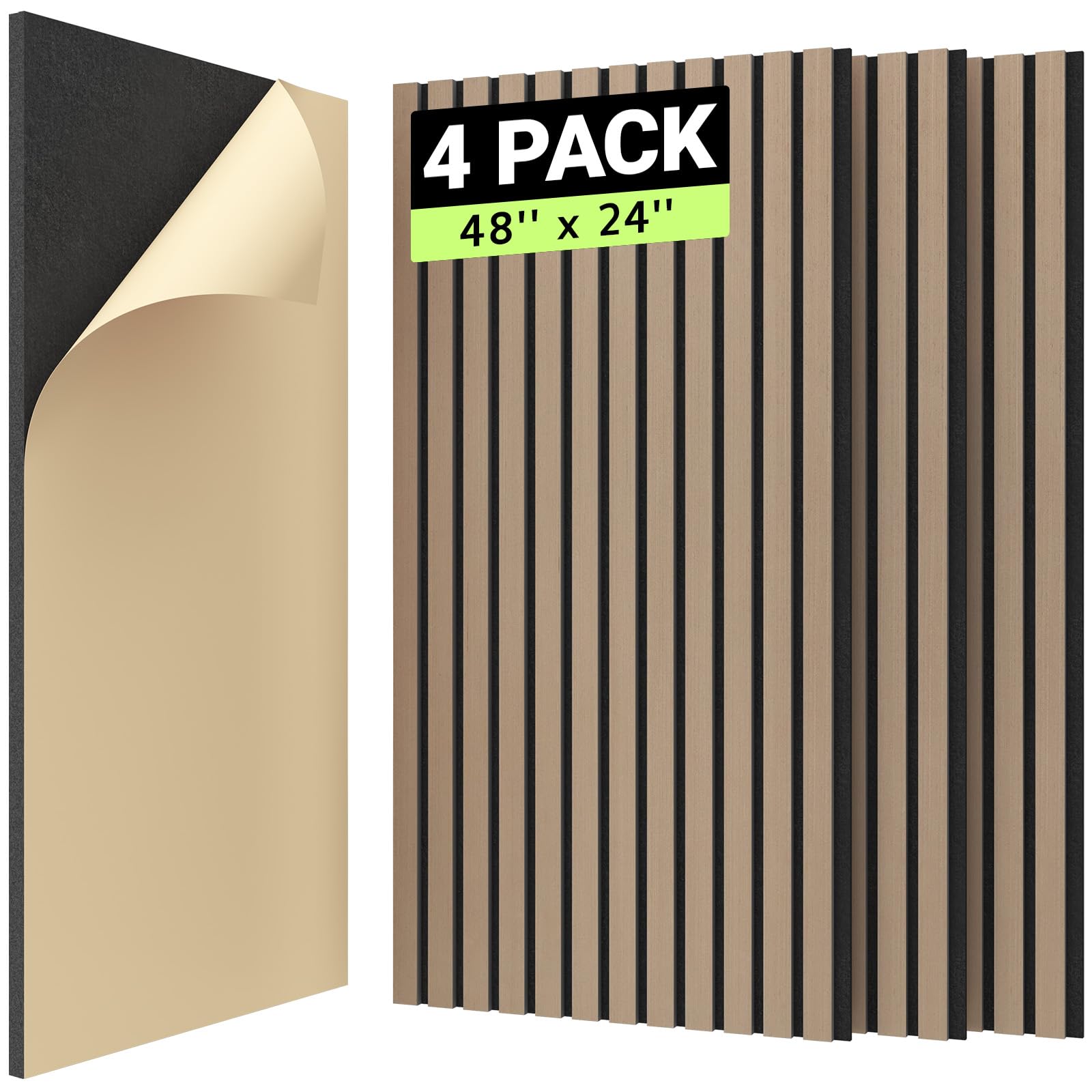Photo 1 of TONOR 4PCS Wood Slat Panels, 48” x 24”Adhesive Acoustic Panels for Wall, Decorative 3D Fluted Panels for Sound Absorbing, Soundproof Panels with Wood Finish for Living Room, Dark Walnut