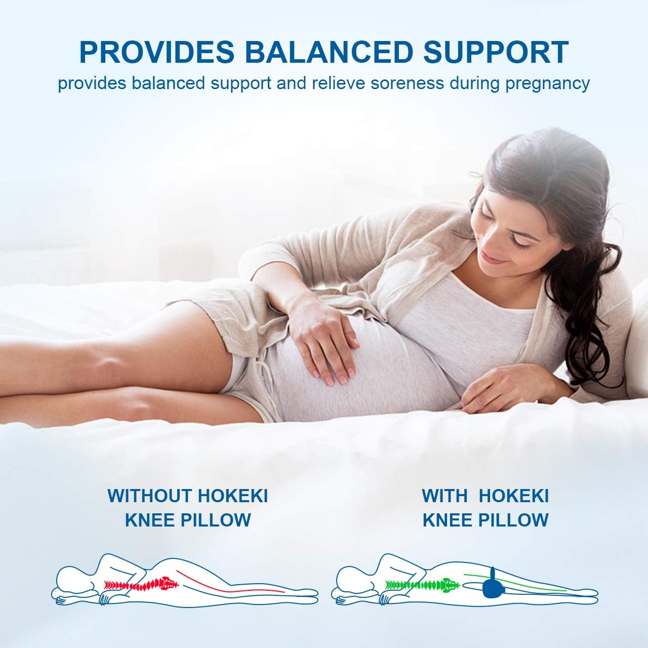 HOKEKI Knee Pillow for Side Sleeper-Pure Memory Foam Leg Pillow for Sciatica, Back ,Leg, Hip,Joint and Pregnancy with Adjustable Strap (White): Kitchen & Dining