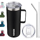 BJPKPK Insulated Coffee Mug with 2 Lids, 32oz Stainless Steel Insulated Tumbler with Handle, Double Wall Vacuum Coffee Cups, BPA Free Travel Mug for Coffee, Tea and Drinks, Black