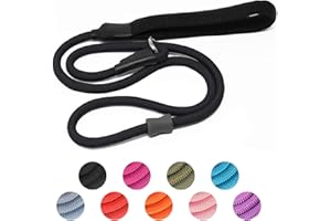 AAUFILUX Strong Slip Rope Dog Training Leash (4ft) - Heavy Duty Durable Braided Nylon Lead with Rubber Stopper & Padded Handle - Large Medium Small Dogs No Pull Walking (Black, 1/2" x 4ft)