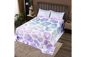 CASTLE FAIRY Watercolor Leopard Bedspread Set Queen for Kids,Boys Girls Blue Purple Gradient Quilt Set Chic Girly Leopard Coverlet Wild Animal Theme Bedspread 3 Piece Decorative Bedding Quilted with 2 Pillow Shams