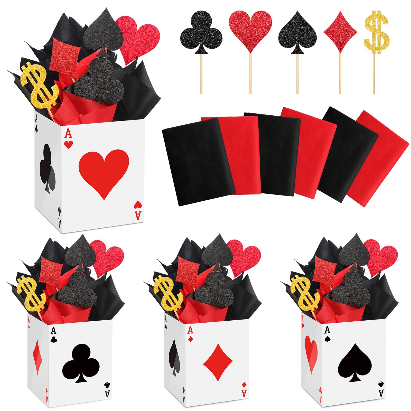 Photo 1 of VioraWhite 4 Sets Casino Party Decorations Casino Favor Boxes (6.7 x 5.5 x 5.5 Inch) Casino Centerpiece Sticks Casino Night Game Themed Party Decorations for Birthday Party Centerpieces