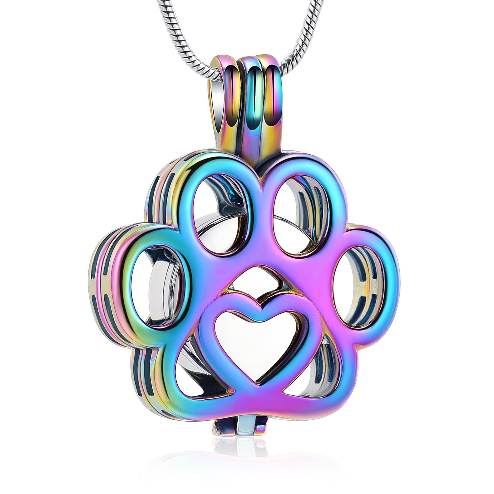 VCCWYQK Cremation Jewelry For Ashes For Dog/Cat Paw Stainless Steel Memorial Locket Urn Necklace Inside Mini Case Keepsake Cremation Jewelry for Pet (Colorful+Silver)