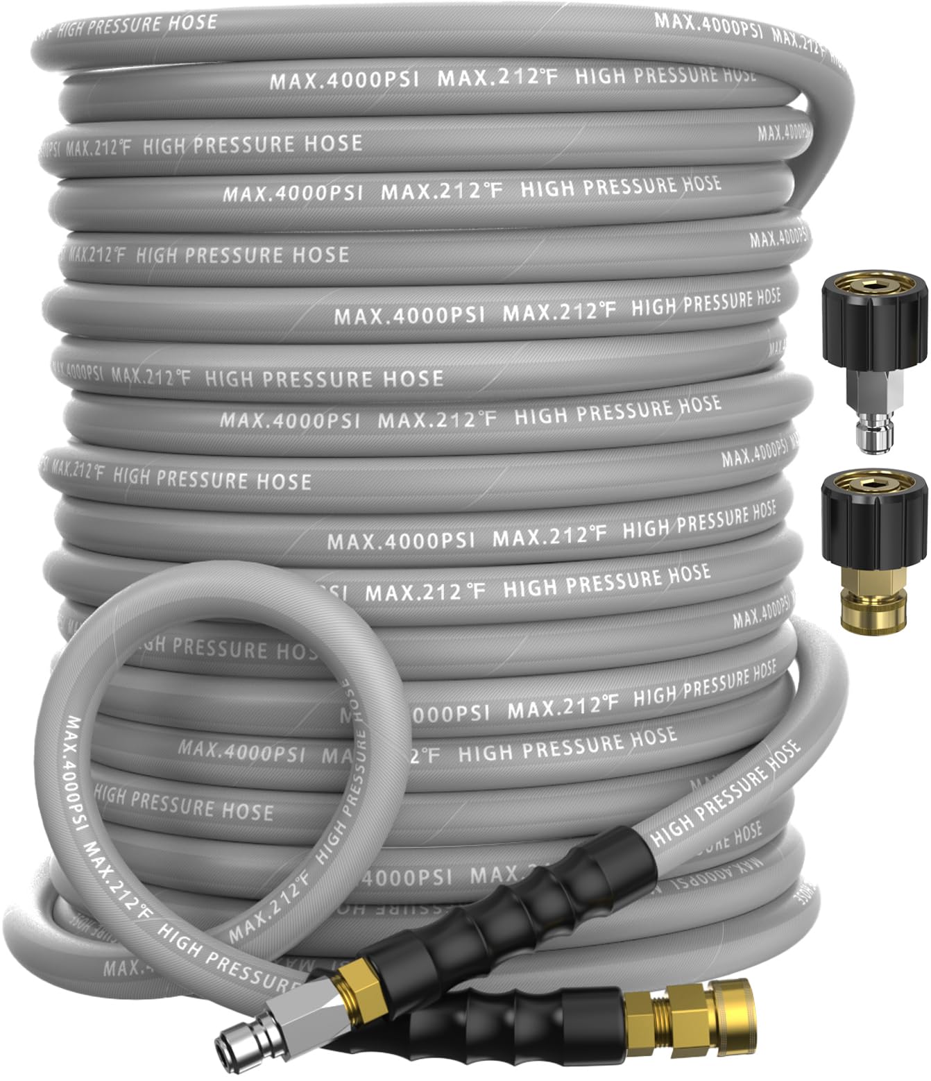 Photo 1 of NAVOHEVEN Pressure Washer Hose 100FT 4000 PSI, Kink Resistant Steel Braided Layer & NonMarking Rubber for Hot/Cold Water, High Power Washer Hose With 3/8 Inch Quick Connect & M22 Fitting, Gray