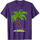 Christmas Beach Palm Tree With Xmas Lights Tropical Santa T-Shirt