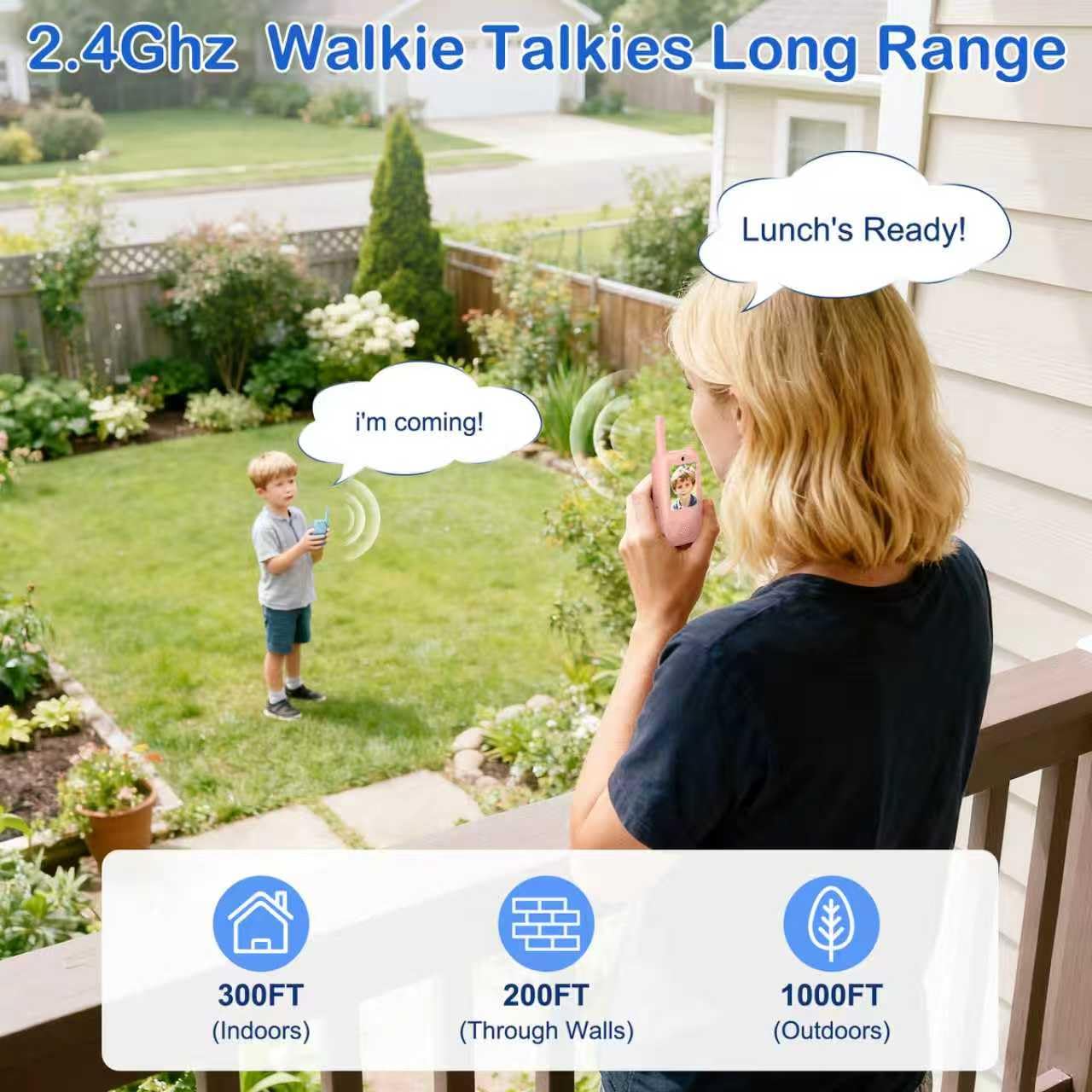 Video Walkie Talkies for Kids, Handheld 2 Pack Rechargeable Video Intercom Kids Walkies Talkies, Long Range with 3 Kinds of Voice Changer, Suitable as Gift Toys for Children Aged 3-12 (Blue/Pink)