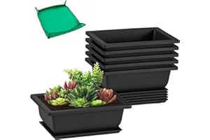 GROWNEER 6 Packs 6.5 Inch Bonsai Training Pots with Drainage Humidity Trays, Bonsai Tree Kits with 1 Repotting Mat, Growing Planter for Garden, Yard, Balcony, Office, Indoor, Outdoor