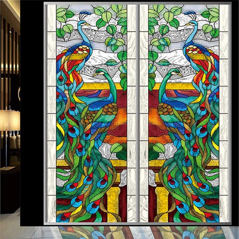 KBLTA Window Films Stained Glass Foil Peacock Church Ceiling Window Flower Cabinet Anti-Static Film