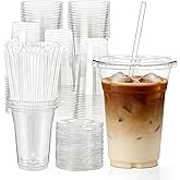 cundao 16 oz Clear Plastic Cups, 25 Sets Leak-Proof BPA Free Disposable Plastic with Lids and Straws Drinking Ice Coffee Smoothie Cups for Party Home Restaurant