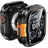 LETOID 3 in 1 Metal Case for Apple Watch Ultra 3 /Ultra 2 /Ultra Screen Protector 49mm, Stainless Steel Protective Bumper, Hard PC Back Cover and 9H Tempered Glass Film for iWatch Ultra - Black