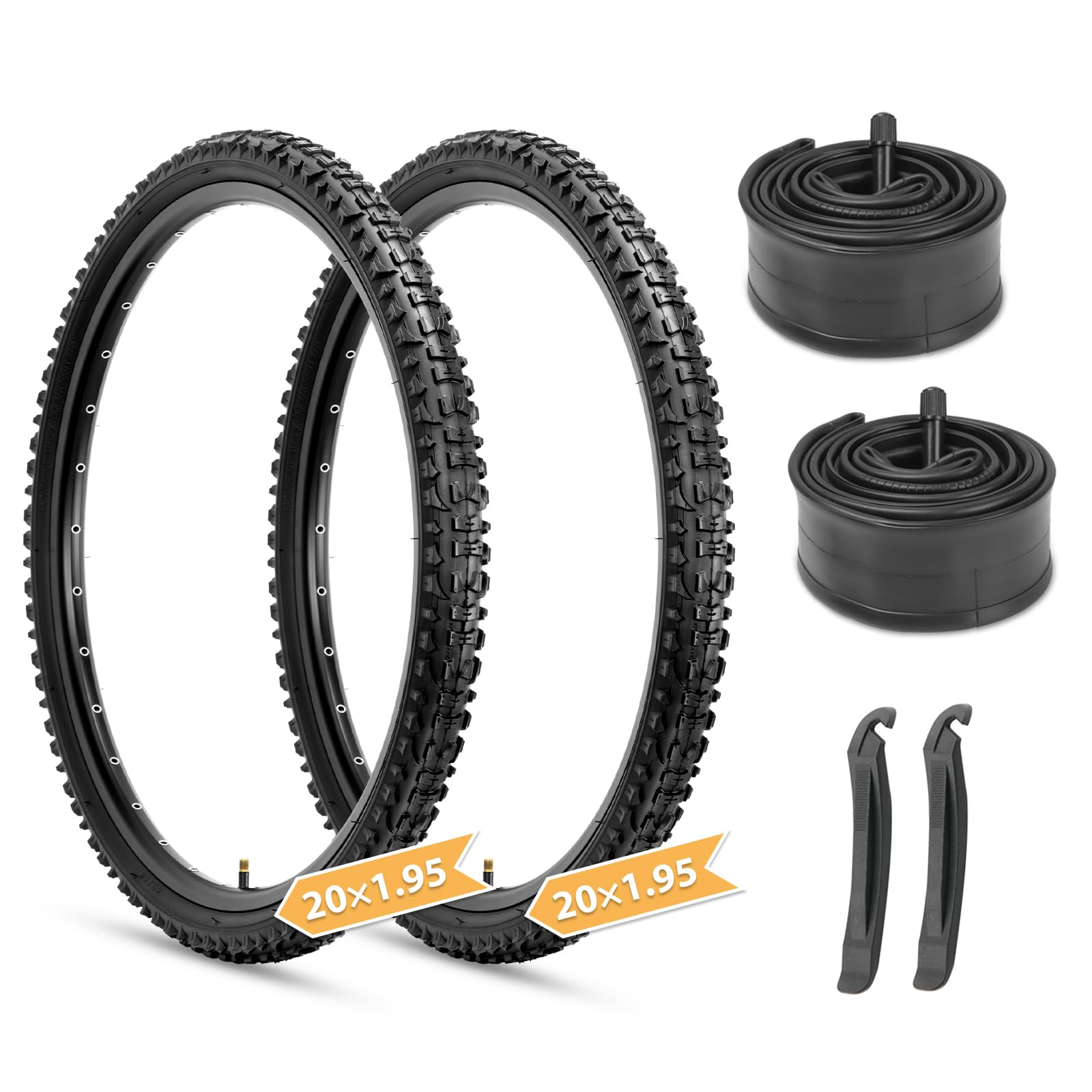 Photo 1 of 2-Pack Mountain Bike Tires Set: Hycline 20x1.95 Inch (57-406 mm) Folding Replacement Puncture Resistant High-Density Bicycle Tires and Pair Inner Tubes with Tire Levers for MTB Off-Road Bike