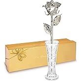 Forever Rose Real Rose Dipped in Silver, Handcrafted Preserved Rose in Clear Glass Bud Vase and Luxury Gold Gift Box, Romantic Gift for Her, Elegant Keepsake for Anniversary, Birthday, or Any Occasion