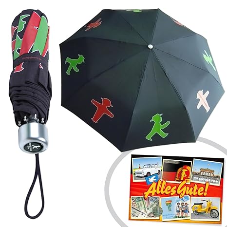Regenschirm Taschenschirm Ampelmännchen | INKL DDR Geschenkkarte | Ostprodukte | Ideal für jedes DDR Geschenkset | DDR Gesche