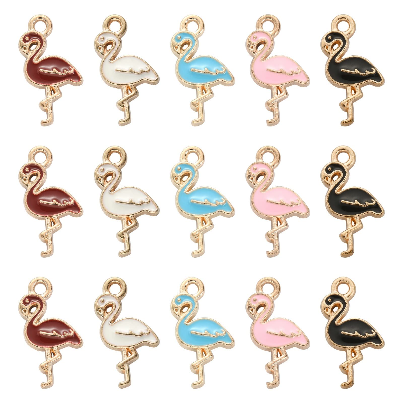 Stiesy 50Pcs 5 Colors Enamel Flamingo Charms Pendants Colorful Bird Charms Cute Animal Dangle Charms for DIY Jewelry Craft Bracelets Making