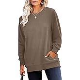 RUMIA Crewneck Fall Sweatshirts for Women Trendy- Women's Plain Long Sleeve Pullover Tops with Pockets Fashion