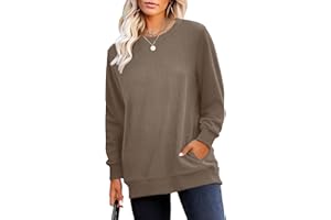 RUMIA Crewneck Fall Sweatshirts for Women Trendy- Women's Plain Long Sleeve Pullover Tops with Pockets Fashion