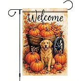 Starlit Patio Thanksgiving Fall Garden Flag Golden Retriever Dog Flag 12x18 Inch Double-Sided Pumpkin Leaf Yard Banner Autumn Outdoor Decor for Porch Lawn Pathway Dog Lover Gift