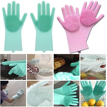ZOQWEID Silicone Scrubbing Gloves, Non-Slip, Dishwashing and Pet Grooming, Magic Latex