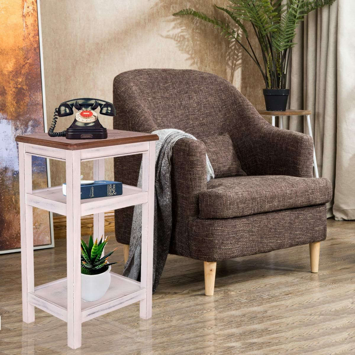 Amazon Com Grafzeal Rustic Side Table Solid Pine Wood End