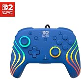 Turtle Beach Afterglow Wave Wired RGB Gaming Controller, Nintendo Switch 2 | Switch Lite, OLED, Hall-Effect Thumbsticks, 2 Mappable Back Buttons, Audio Controls, C-Button for GameChat, RGB Lights, Blue