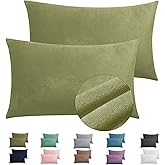 2 Pack Zippered Velvet King Pillowcases, Super Soft and Cozy Luxury Fuzzy Flannel Pillow Cases with Zipper, 20x36 Inches, Army Green