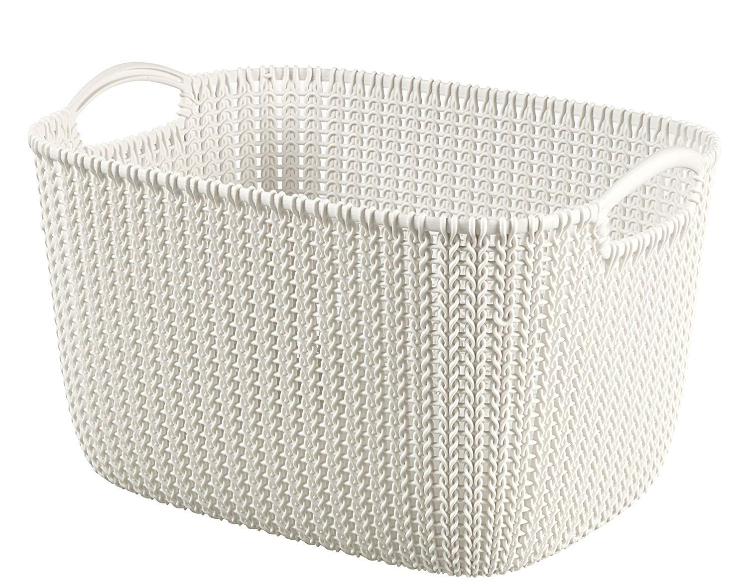 CurverKnit Effect Kitchen, Living Room, Bathroom, Bedroom, Utility Large Rectangular Storage Baskets 19 litres - White