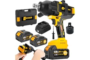 JEXUGK 2000N.m Heavy Cordless Impact Wrench, 3/4" To 1/2" High Torque 1500 Ft-lbs Llave De Impacto, Impact Gun w/ 2 X 4.0Ah Battery & Tool Box, Pistola De Impacto for Car Truck RV Mower