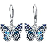 Butterfly/Dragonfly/Owl/Bee Earrings for Women 925 Sterling Silver Abalone Shell Celtic Knot Earrings Leverback Dangle Earring Animal Jewelry Gifts for Women