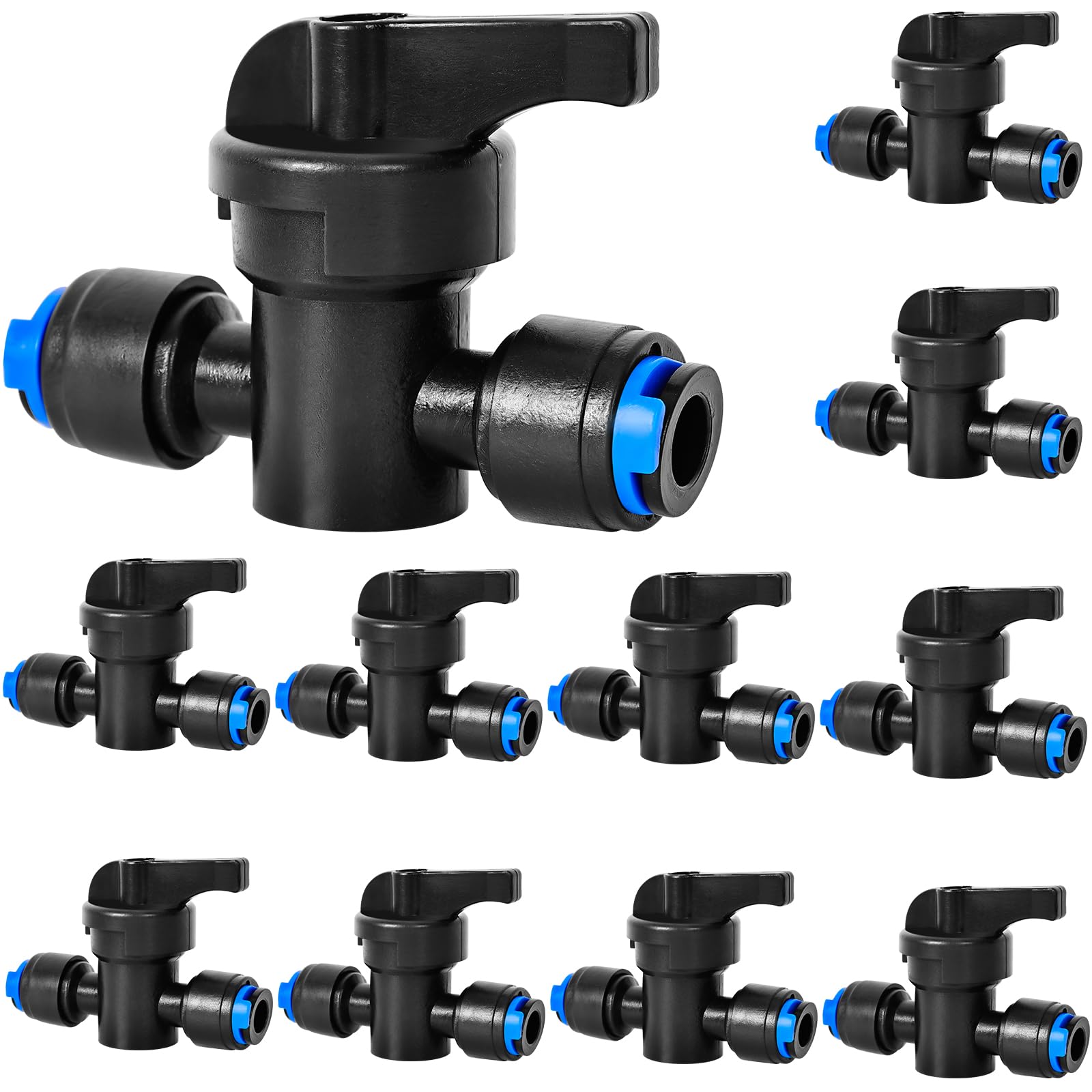 Photo 1 of 10 Pack 1/4" Drip Irrigation Shut Off Valve, Quick Connect Universal Drip Irrigation Tubing Coupling Valve, Connector Locking Fitting for Sprinkler or Drip Irrigation System Parts & Connectors
