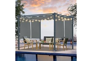 Masyardi 10 x 10 Ft Outdoor Aluminum Pergola, Retractable Canopy & 2 Sides Shades for Patio Backyard Garden Deck