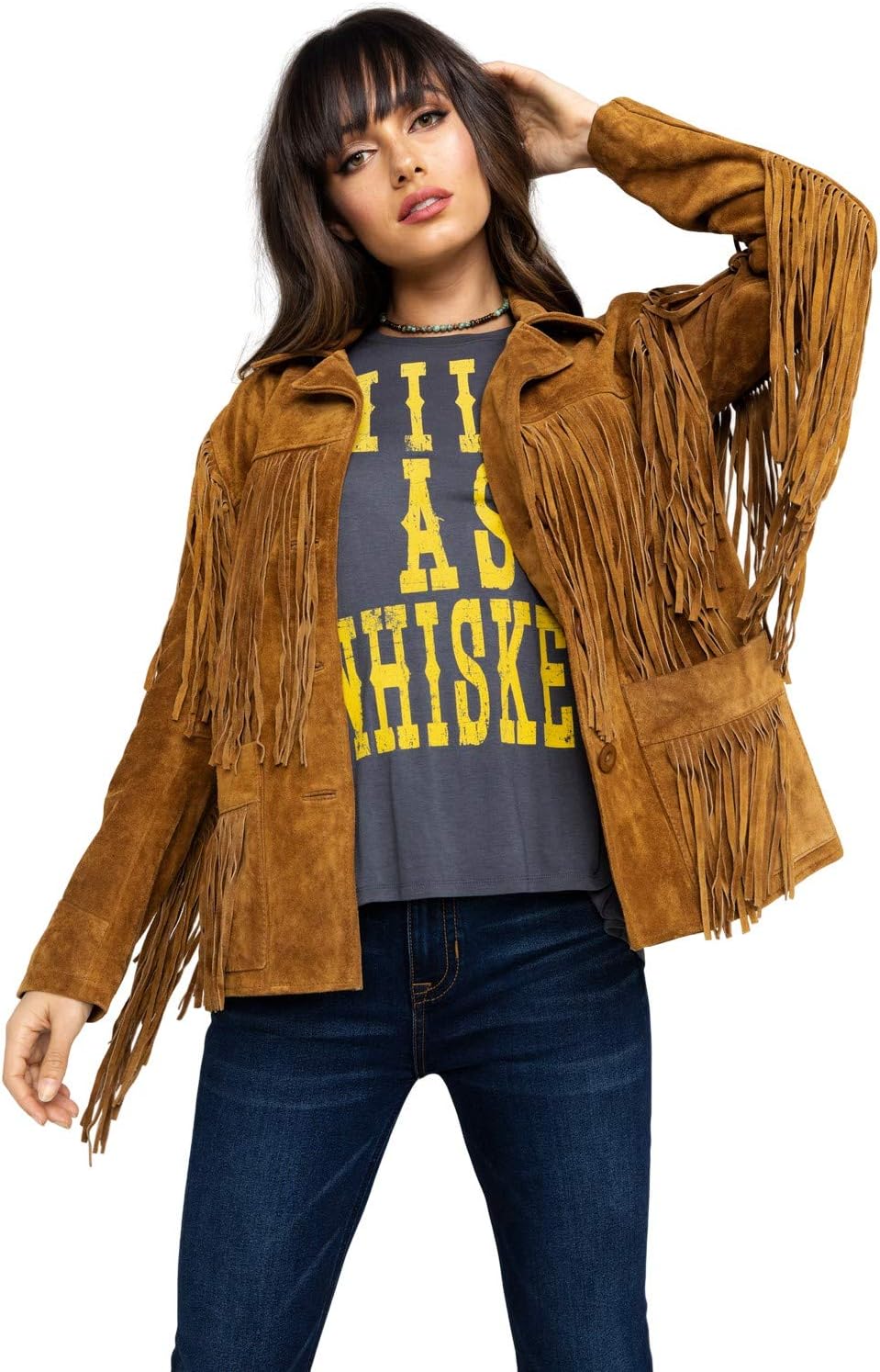 Liberty Wear Women's Fringe Leather Jacket - 9926 Tobacco