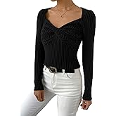 QIANZHIDU Women's V Neck Twist Front Cable Rib Knit Long Sleeve Pullover Sweater Top
