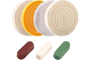 POLIWELL 6PCS 8 Inch Polishing Wheels Kit for Bench Grinder, 5/8" Arbor Hole White Cotton Polish Wheels(50Ply), Yellow Cotton Wheel(42Ply), Soft Flannel Buffing Wheel(30Ply)& 3 Polishing Compound Set