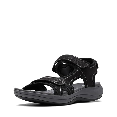 Clarks Women's Mira Bay Flat Sandal, Black Textile, 7
