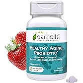 EZ Melts Healthy Aging Probiotic - Daily Probiotic for Digestive & Gut Health Support - with Bifidobacterium Longum - Non-GMO & Vegan - Strawberry - 60 Dissolvable Tablets (60 Servings)