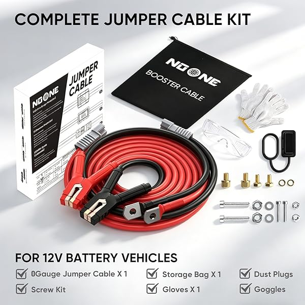 NOONE 0 GAUGE 30 FT HEAVY DUTY JUMPER CABLES – 1000AMP QUICK CONNECT AUTOMOTIVE BOOSTER JUMPER CABLES FOR CAR, SUV AND TRUCK BATTERY – JUMPER CABLES KIT WITH GLOVES, GOGGLES IN CARRY BAG